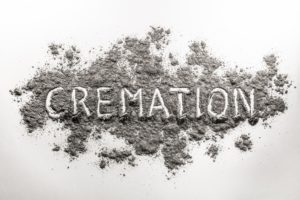 The word cremation written in grey dead body ash